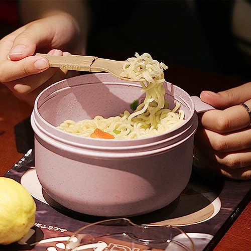 4Pack Wheat Straw Microwave Ramen Bowl Set Noodle Bowls With Lid and Spoon, Improved Easy-Grip Design for On-the-Go - Holds Soup, Rice, Cereal & More - BPA-Free(Pink of 2+Green of 2) - color: Pink+Green 4-Pack (2 of each)
