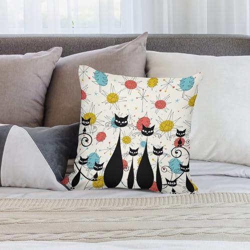 Mid Century Modern Cat Pillow Covers Atomic Cat Diamonds Iconic Sputnik Black Retro Abstract Geometric Home Decor Sofa Bedroom Cushion Outdoor Indoor Decorations 16 "x16 - color: Cat-5, size: 16" x 16" (Pack of 2)