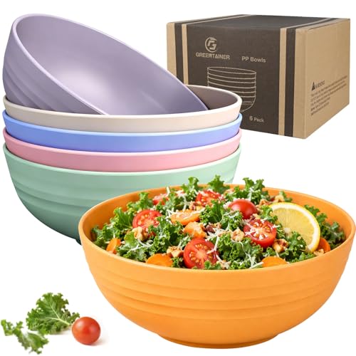 Greentainer Unbreakable Large Salad Bowls, 76 oz Plastic Serving Bowl Set of 6, Dishwasher & Microwave Safe, Lightweight Orange Bowl for Halloween Candy, Soup, Cereal, Fruit, Popcorn - color: Orange