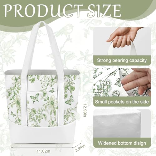 6 Pcs Mini Floral Bow Tote Bags for Women White Canvas Tote Bag Bulk Reusable Coquette Bags for Wedding Party Favor - color: Green Floral