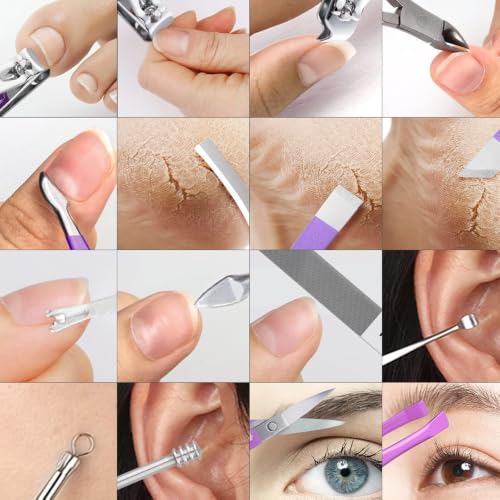16 Pieces Stainless Steel Manicure Kit, Manicure Set Professional for Women Nail Care Tools, Toenail Scissors Tools with Leather Travel Bag (Purple)