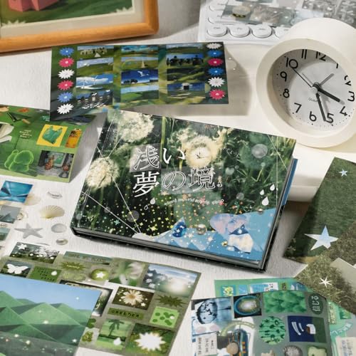 Dreamcore Aesthetic Sticker Book, 72 Sheets Mixed Material Stickers with Writable Paper, Die-Cut Scrapbook Stickers for Journaling, Vision Board, Planner, DIY Crafts Gift - color: Shallow Dream