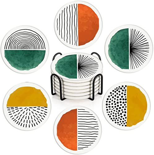 Britimes Coasters for Drinks, Set of 6, Ceramic Stone, Doodle Circle - color: Doodle Circle
