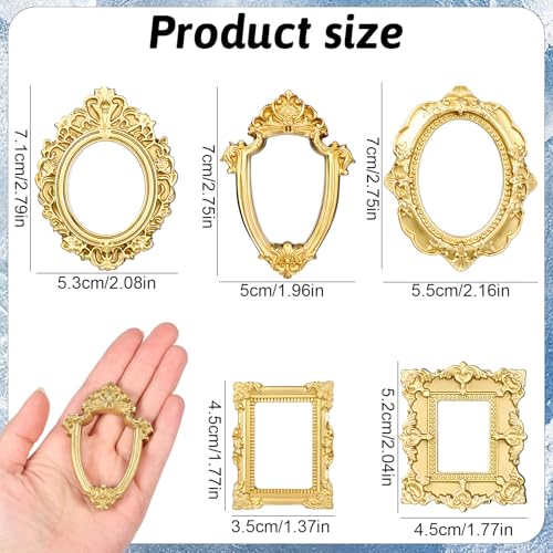 10 Piece Small Gold Frames Small Vintage Resin Picture Frame Oval Rectangle Wall Hanging Display Photo Frames Ornaments for DIY Jewelry Display Party Home Hotel Decor