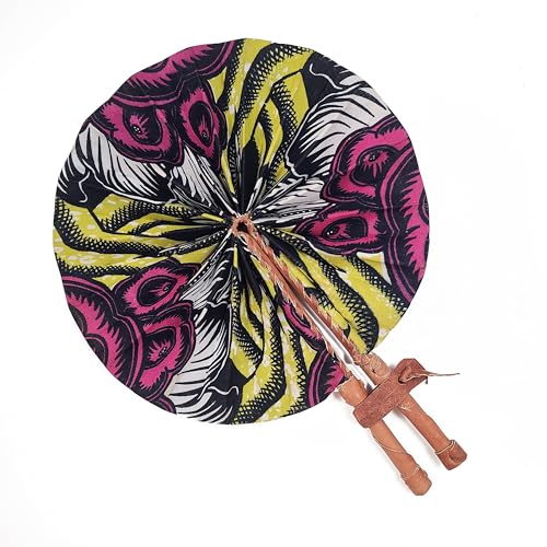 Kente African Print Foldable Hand Fan - color: Tama