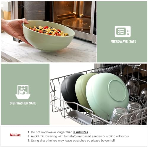 Greentainer Unbreakable Large Salad Bowls, 76 oz Plastic Serving Bowl Set of 6, Lightweight Bowls for Soup, Cereal, Fruit, Popcorn, Dishwasher & Microwave Safe - color: Green
