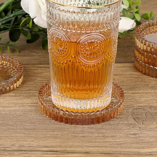 JUXYES Set of 5 Heat-Resistant Clear Glass Coaster for Hot and Cold Drinks - color: Amber, size: 5 Pack