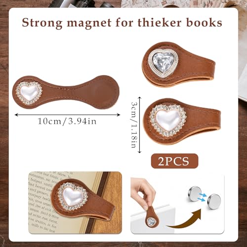 Vintage Heart Magnetic Bookmark - 2 Pcs Cute Leather Book Mark Gifts PU Magnet Page Marker Clips Accessories for Reading Women Lover Bookish Student Teacher Birthday School Office Supplies - style: Vintage Heart