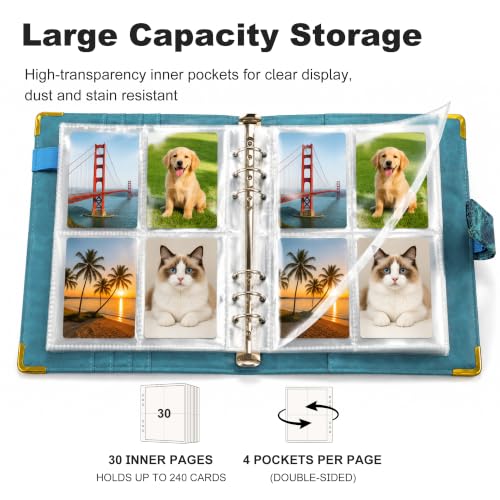 Convend A5 Kpop Photocard Binder with 30 Pack 4-Pocket Card Pages, 6 Ring Refillable Binder Album with 240 Card Slots, PU Leather Cover, Magnetic Closure, Trading Cards, Game Cards, Marble Blue - color: New-5, size: Luxe-A5