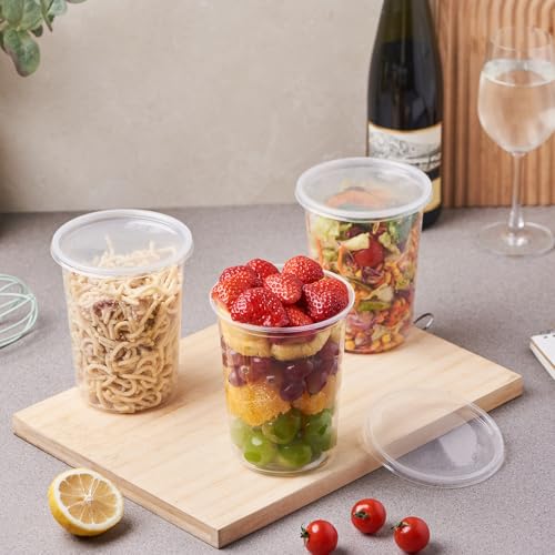 Jaluxing [42 Sets - 32 oz. Plastic Deli Food Storage Soup Togo Containers With Airtight Lids Clear Disposable Takeout Quart Container (Formerly FULING)