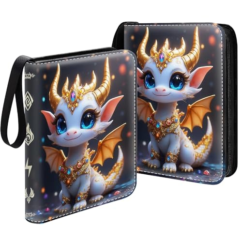 Card Binder 400 Pockets, 50 Sleeves Large Binder Trading Cards Holder 4 Pocket, Storage Organizer, Album Folder Case Protector Collector Gift Dreamy Cute Cartoon Dragon - color: Dreamy Cute Cartoon Dragon, size: 4 Pocket