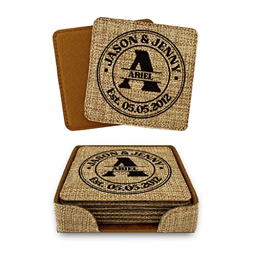 Smile Art Design Family Monogram CUSTOM COASTER Set of 6 with base Square Burlap Material Family Name Personalized Prints Personalized Gifts Housewarming Wedding Gift Rustic Home Decor Style2 - color: Style 02, size: Set of 6 - Square Coaster