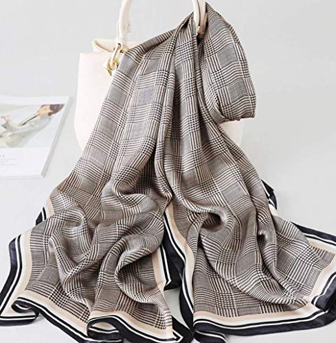 ANDANTINO 100% Silk Long Scarf-Women Large Oblong Shawls with Gift Packed - color: Check-earth Tone