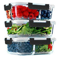 Glass Meal Prep Containers 1 & 2 & 3 Compartments, Airtight, 35 oz, 3 Pack - color: Black (1,2,3 compartment - 3 pack, 35 oz)