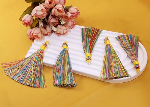 Tupalizy 10PCS Handmade Soft Silky Tassels with Hanging Loop for Bookmarks Keychains Earring Bracelets Jewelry Making Souvenir Graduation Clothing Sewing Gift Tag Art DIY Craft Projects (Colorful) - color: Colorful
