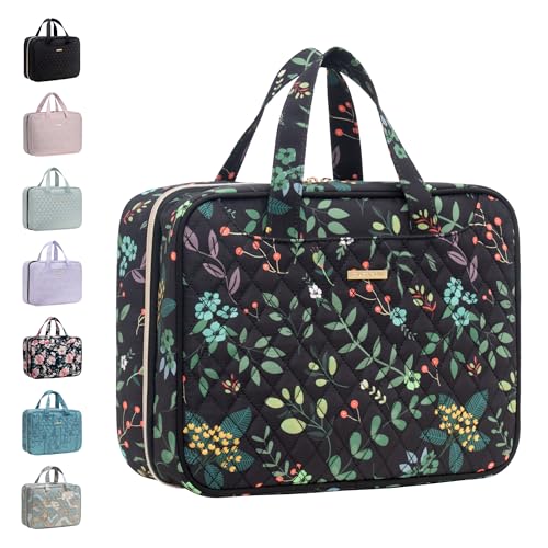 Everfun Hanging Travel Toiletry Bag Women, Leakproof Wet Dry Compartments - color: Black Leaves