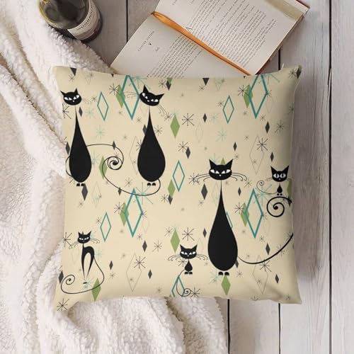 Mid Century Cat Pillow Covers Colorful Abstract Geometric Rhombus Stars Black Cats Home Decor Sofa Bedroom Cushion Outdoor Indoor Decorations 16 "x16 - color: Cat-4, size: 16" x 16" (Pack of 2)