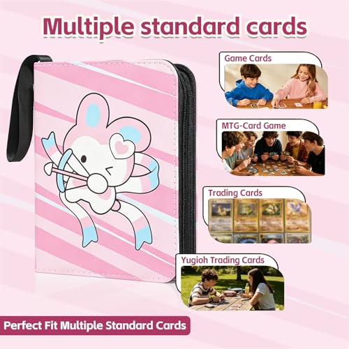 Pink Card Binder for Girls, Cute 4-Pocket Trading Card Binder - color: PINK, size: Small