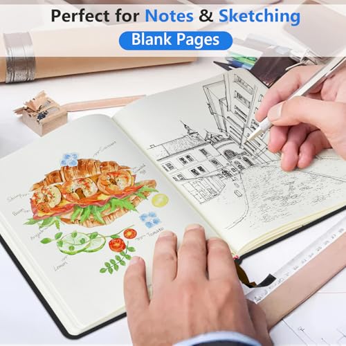Blank Journal Notebook 5.9"×8.5", Leather Sketchbook,160 Pages Sketch book - color: Black, size: Blank Page