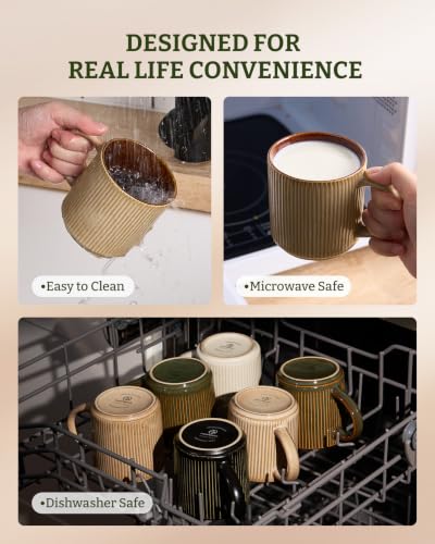 famiware Coffee Mug Set of 6, Star 12 oz Ceramic Mugs Cups Set with Handle - color: Star-Cream Cocoa, size: 6 Count (Pack of 1)