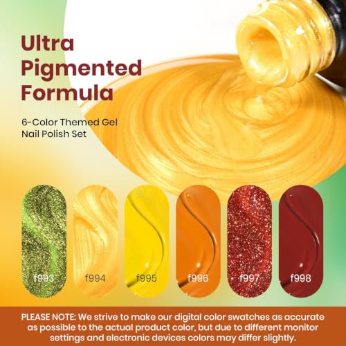 Beetles Fall Gel Nail Polish Set, Yellow Orange Burgundy Green Glitter - color: A - Mixed Finishes | Golden Autumn Realm