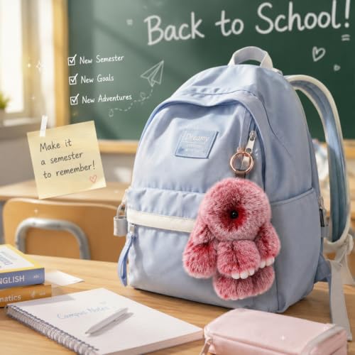 Cute Plush Bunny Keychain, Soft Fluffy Bag Charm for Backpacks & Purses - color: Black