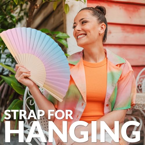 Fisura – Original Gradient Folding Fan in red with Hanger. Elegant Wooden Handheld Fan for Women. Lightweight Accessory for Weddings, Parties, Festivals, Travel and Unique Gift Ideas. - color: Gradient, Blue