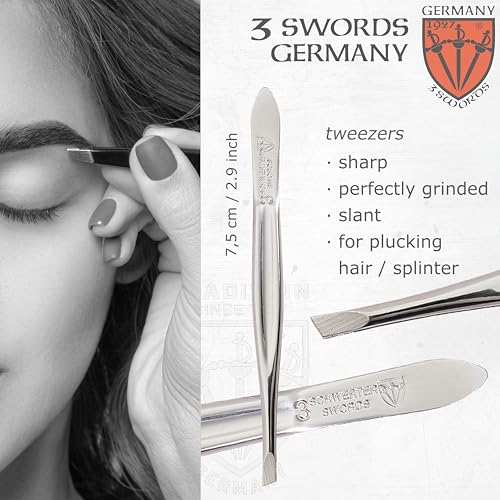 3 Swords Germany - Brand Quality 4 piece Manicure Pedicure Grooming kit Set Tweezers File Clipper Fashion Leather case in Gift Box, Made by 3 Swords - color: Carbon Grey