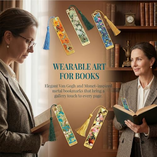 Metal Bookmarks with Tassels, 4 Pack Oil Painting Designs