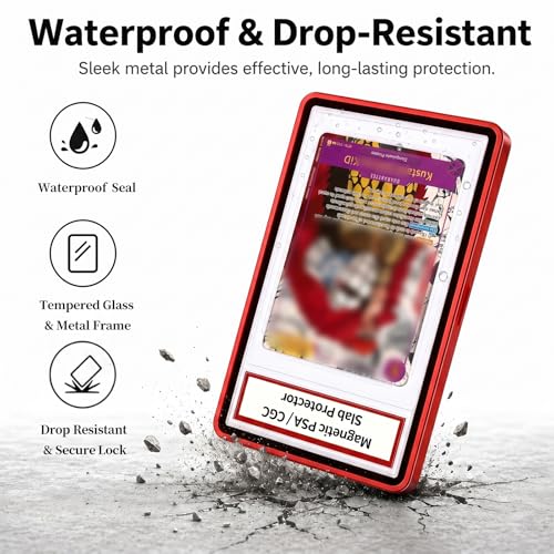 Magnetic PSA/CGC Slab Protector with Foldable Kickstand - UV Protection Tempered Glass & Aluminum Metal Bumper for 35PT PSA CGC CSG AGS, 9-Point Secure Lock Display Guard & Clear View (Red) - color: Red, size: PSA Card Case