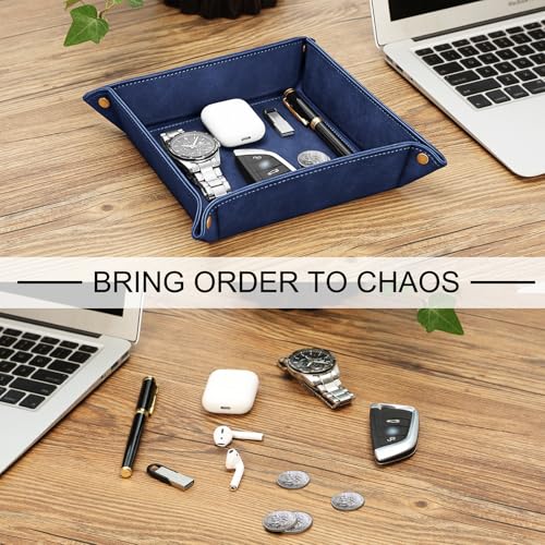 SITHON Valet Tray Desktop Storage Organizer Nightstand Caddy Holder - color: Dark Blue