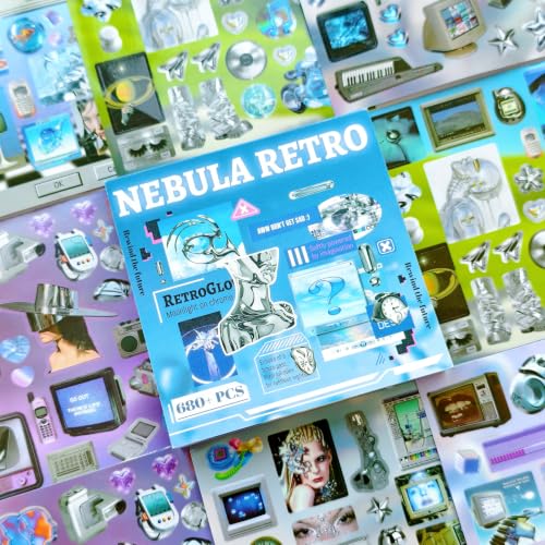 Y2K Sticker Book for Journaling, Cybercore Scrapbooking Decor - color: Retro Nebula