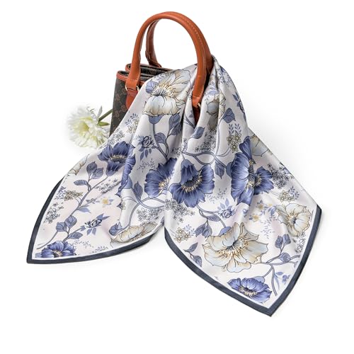 100% Mulberry Silk Scarf - 25.6" Square Neckerchief & Headscarf Gift Packed - color: Blue-11