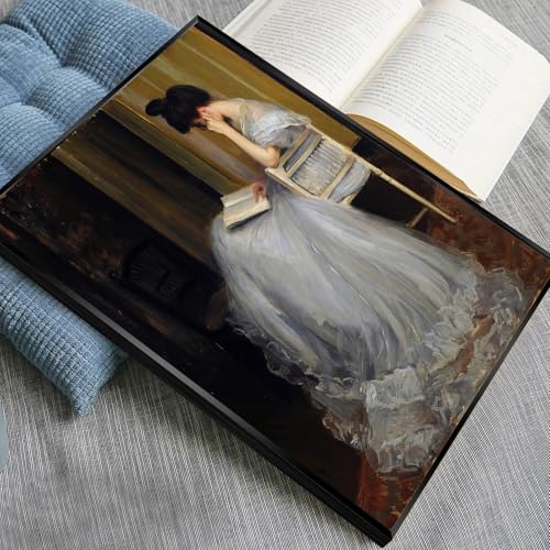 uoyien Vintage French Canvas Wall Art Famous Artwork Woman Reading Portrait Oil Painting Dark Academia Aesthetic Print 19th Century Antique Poster Retro Gallery Bedroom Decor 12x16in Black Framed - color: Off-white, size: 12x16in Black Metal Framed