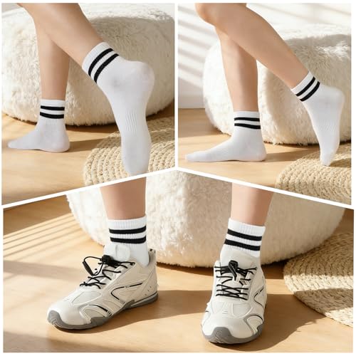 Womens White Crew Socks 6 Pair Striped Trim Casual Crew Socks - color: 8pairs White
