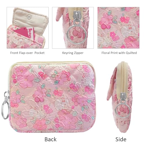 Cute Prints Cotton Quilted Coin Purse for Women Girls - color: FLOWER WHITE RABBIT