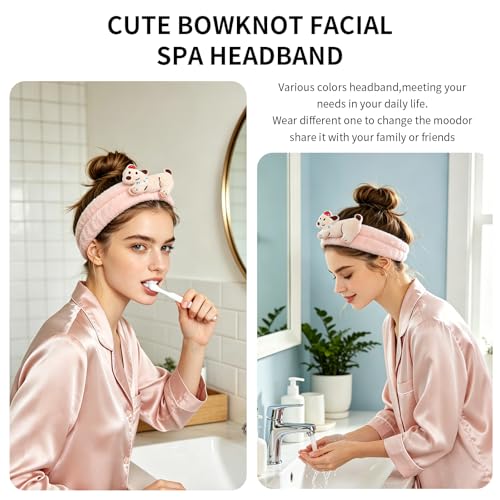 PERFECTSIGHT Kawaii Headband for Spa, Makeup, Washing Face, Party - 2 Pack Cute Hair Band for Shower Beauty Skincare, Soft Facial Headbands for Girls and Women (White+Pink Puppy) - color: White+Pink Puppy