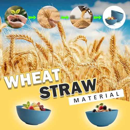 Wheat Straw Bowls 40OZ Set of 6,Unbreakable Plastic Bowls Set,Blue - color: Blue, size: 40 OZ