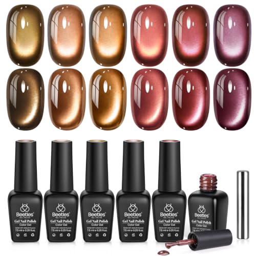 Beetles Cat Eye Gel Nail Polish Set, Gilded Street 6 Colors Fall Gel Polish - color: A - Glassy | Mixed Finishes | Gilded Street Fall