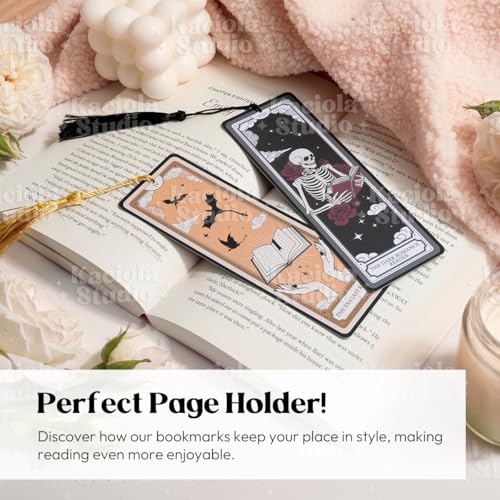 Kaciola Studio 10PCS Tarot Bookmarks, Funny Bookmarks for Women, Double Sided Fantasy Booklover Gifts, Cute Gifts for Romance Reader Friends Girls (Skeleton) - color: Tarot