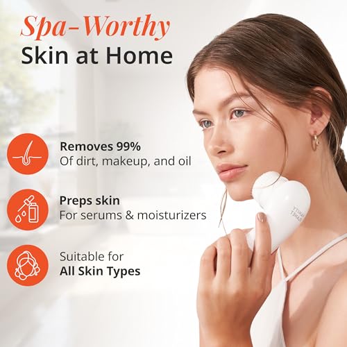 Vanity Planet Raedia Facial Cleansing Brush - Electric Facial Cleansing Brush with 4 Exfoliating Brush Heads - Waterproof, Handheld, Lightweight for Face Scrubber and Exfoliating Face - Dusty Pink - color: Dusty Pink