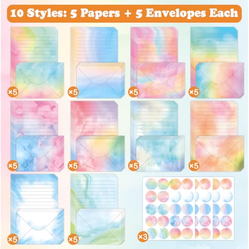 FUNCLASS 160 Pcs Watercolor Stationery Set Letter and Envelopes - color: watercolor-A