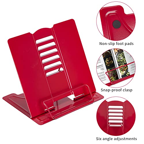 Metal Book Stand Adjustable Book Holder for Reading - color: Full Red