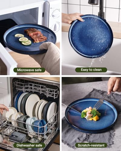 Famiware Star Stoneware Dinnerware Sets for 8, Reactive Glaze Plates, Bowls - color: Nebulas Blue