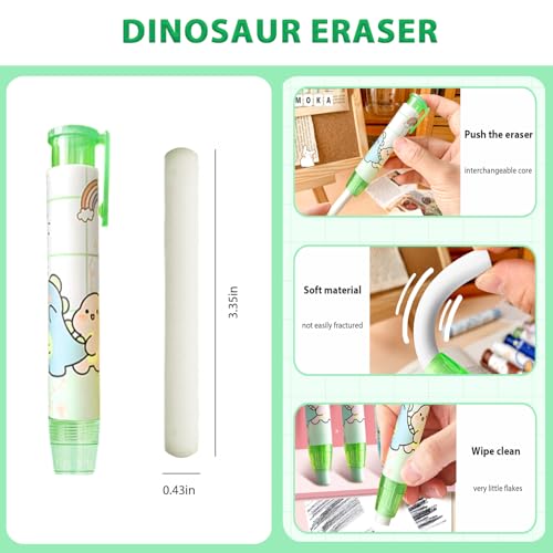 Cute Green Dinosaurs School Supplies,Kawaii Stationery Birthday Gifts,Includes Dinosaurs Erasable Gel Pens,Dinosaurs Mechanical Pencils,Lead Refills,Erasers,for Office School Supplies Women Men - style: dinosaurs