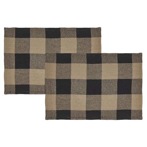 VHC Brands Placemat 13x19 Set of 2, Cotton Dining Room, Kitchen Placemat, Dining Table Placemats, Place Mat, Black Check Collection, Rectangle 13x19, Country Black - color: Country Black, size: 2 pack
