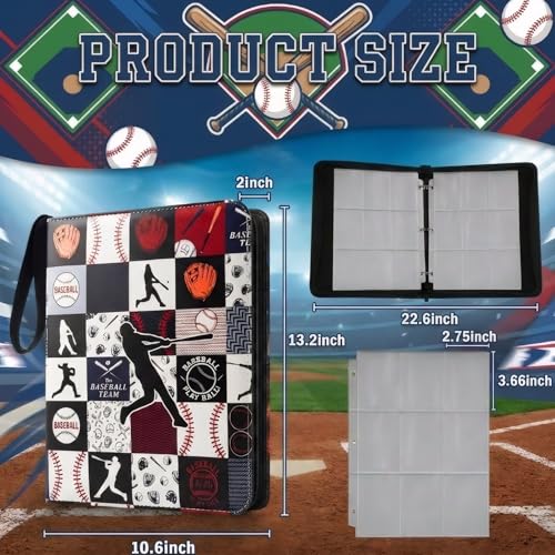 Card Binder 9 Pocket, Black White Baseball, 900 Cards, PU Leather - color: Black White Baseball