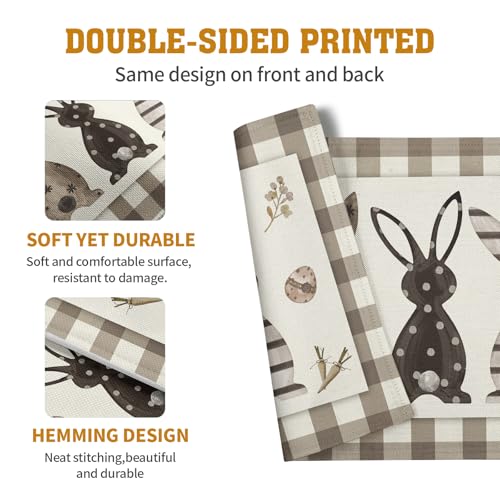 Easter Bunny Buffalo Plaid Placemats Set of 4 Rabbit Spring Egg Dining Table Placemats 12x18 Inch Check Brown White Heat Resistant Washable Table Mats for Kitchen Dining Holiday Indoor - color: Easter Plaid Rabbit