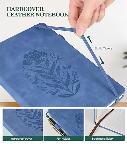Lined Journal Notebook for Women, A5 Hardcover Leather Journals for Writing, 200 Pages Thick Travel Daily Journal, College Ruled Notebook for Work School, Note Taking,5.75'' X 8.38'' Darkblue - color: darkblue
