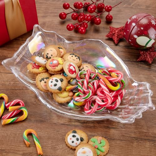 SHOWLOUE Owl Serving Platter, 10 x 7 Inches Glass Dinner Plate for Serving Food, Clear Glass Serving Plates for Wedding Party, Iridescence, Large - color: Iridescence, size: Large